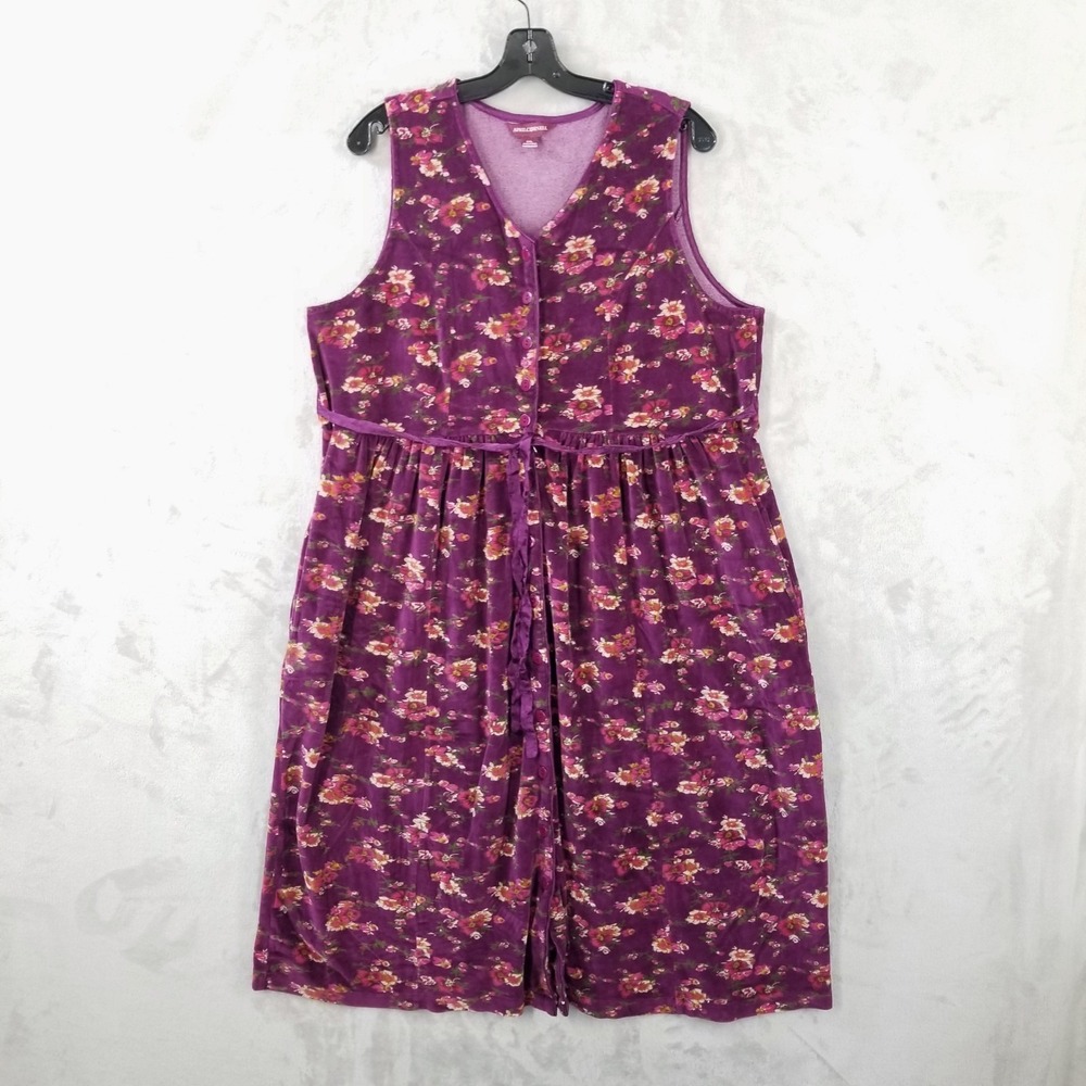 April Cornell Dress XL Purple Floral Velour Pockets Button Jumper Cottagecore